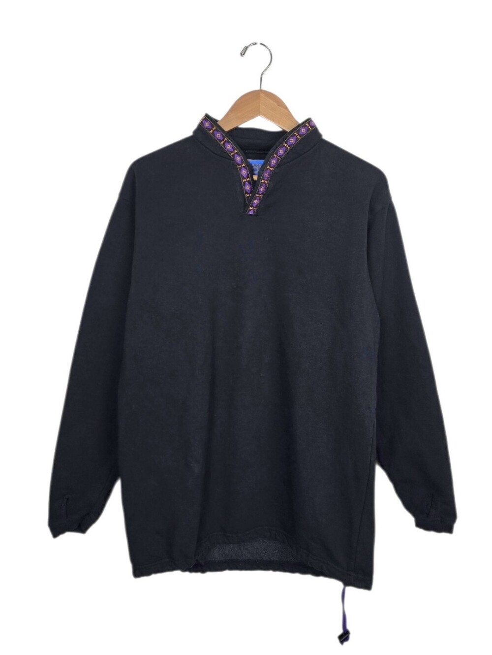 Vintage Kuhl Alf Tyrolean Trim Drawstring Pullover Sweater Jacket Black Small